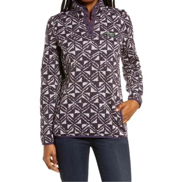 L.L. Bean Retro Geo Print Sweater Fleece Pullover - Dark Purple - Size Medium - Picture 1 of 12